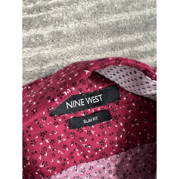 Nine West Shirt Mens XL Red Patterned Button Up Long Sleeve Slim Fit Casual - Picture 10 of 11